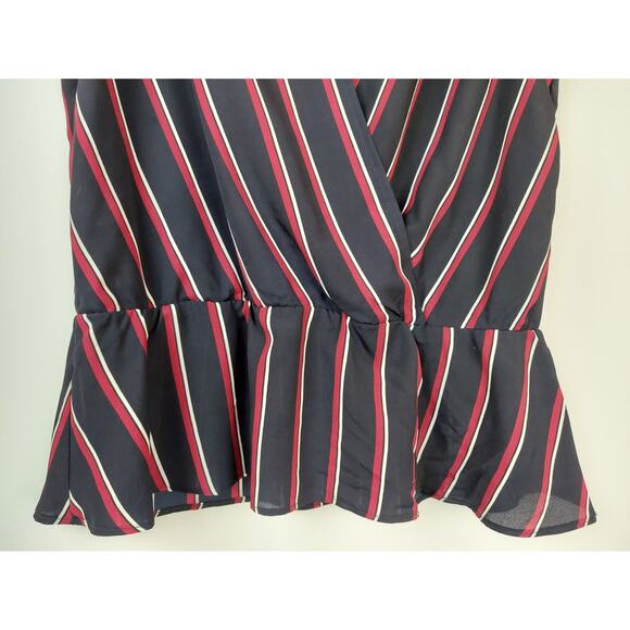 Banana Republic Sleeveless Striped Peplum Ruched Top Blue White Red Sz S - Picture 5 of 8